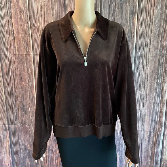 Liz Claiborne Liz Sport size XL brown velvet comfy pullover athletic lounge - Picture 16 of 16
